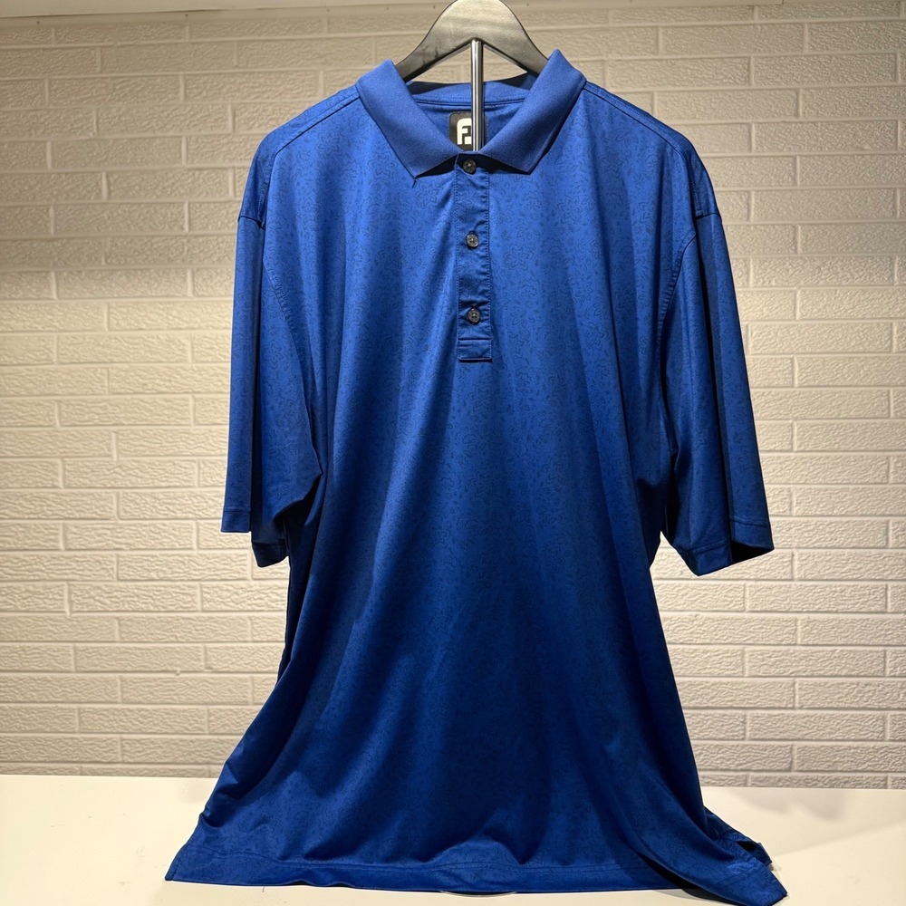 FootJoy Golf Polo Shirt Blue Floral Print Short Sleeve‎ Mens XL